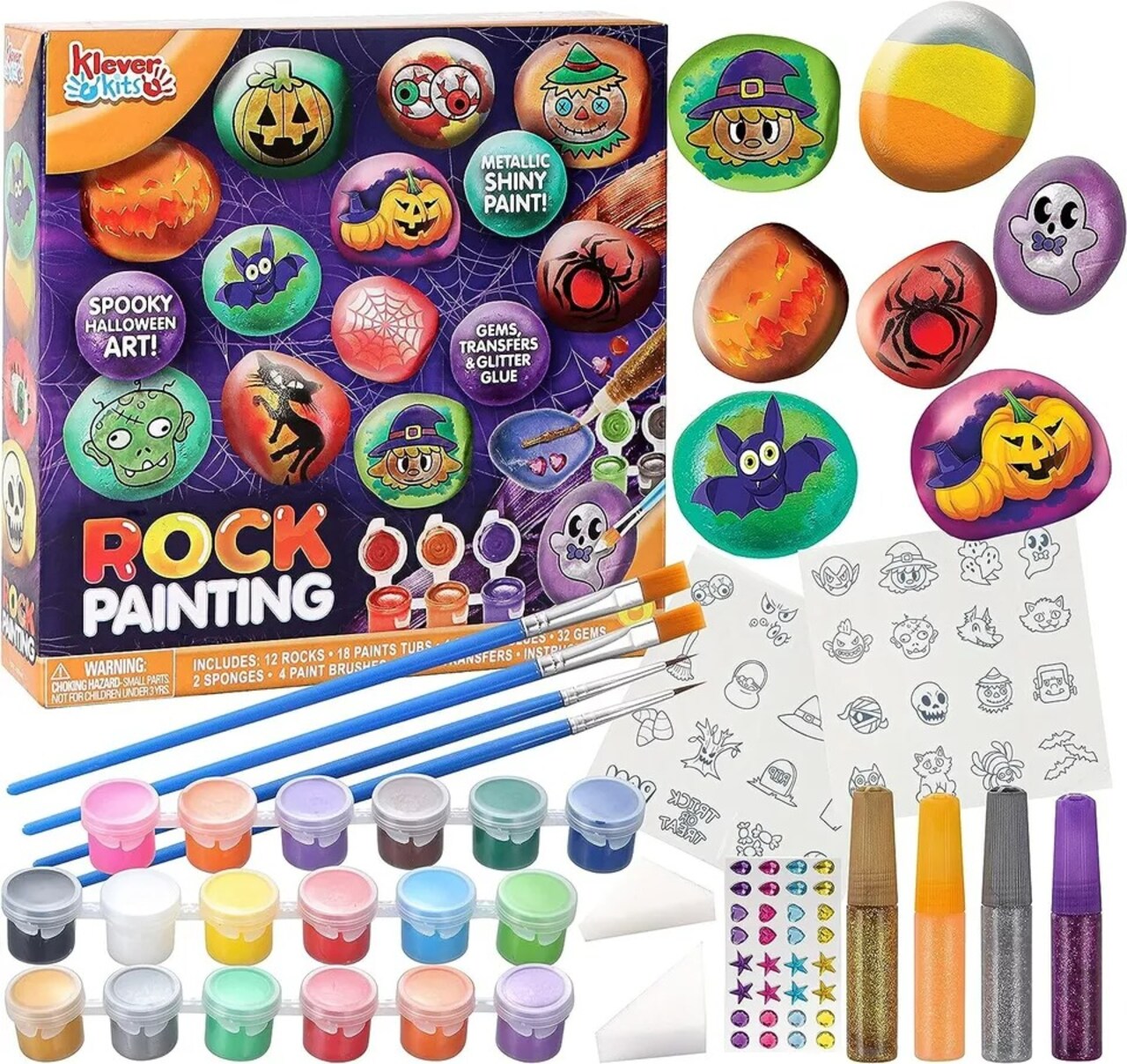 Halloween Rock Painting Kit for Kids Arts Crafts 18 Paint Tubs 12 Rocks